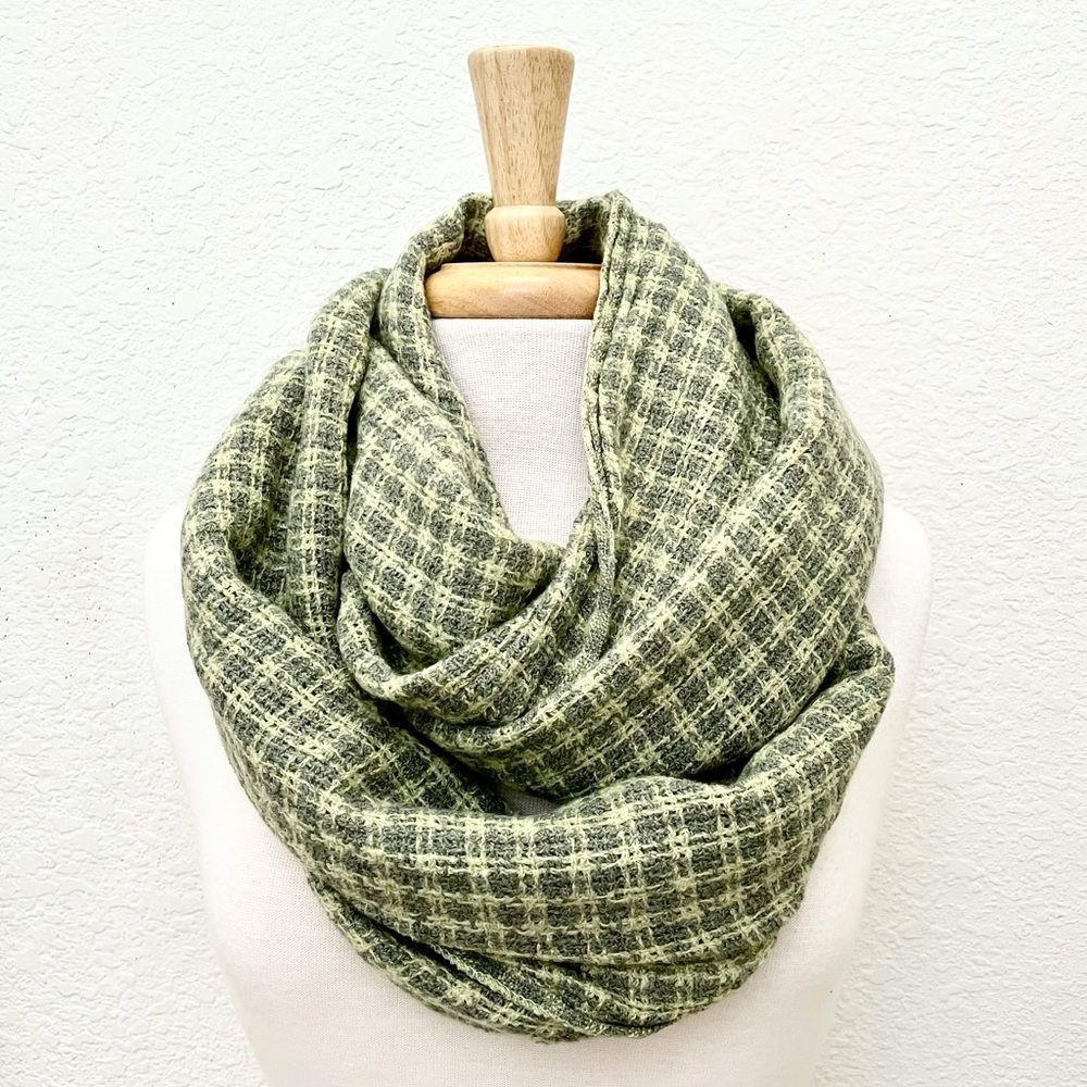 LOF Gray & Sage Grid Weave Infinity Scarf, NWT